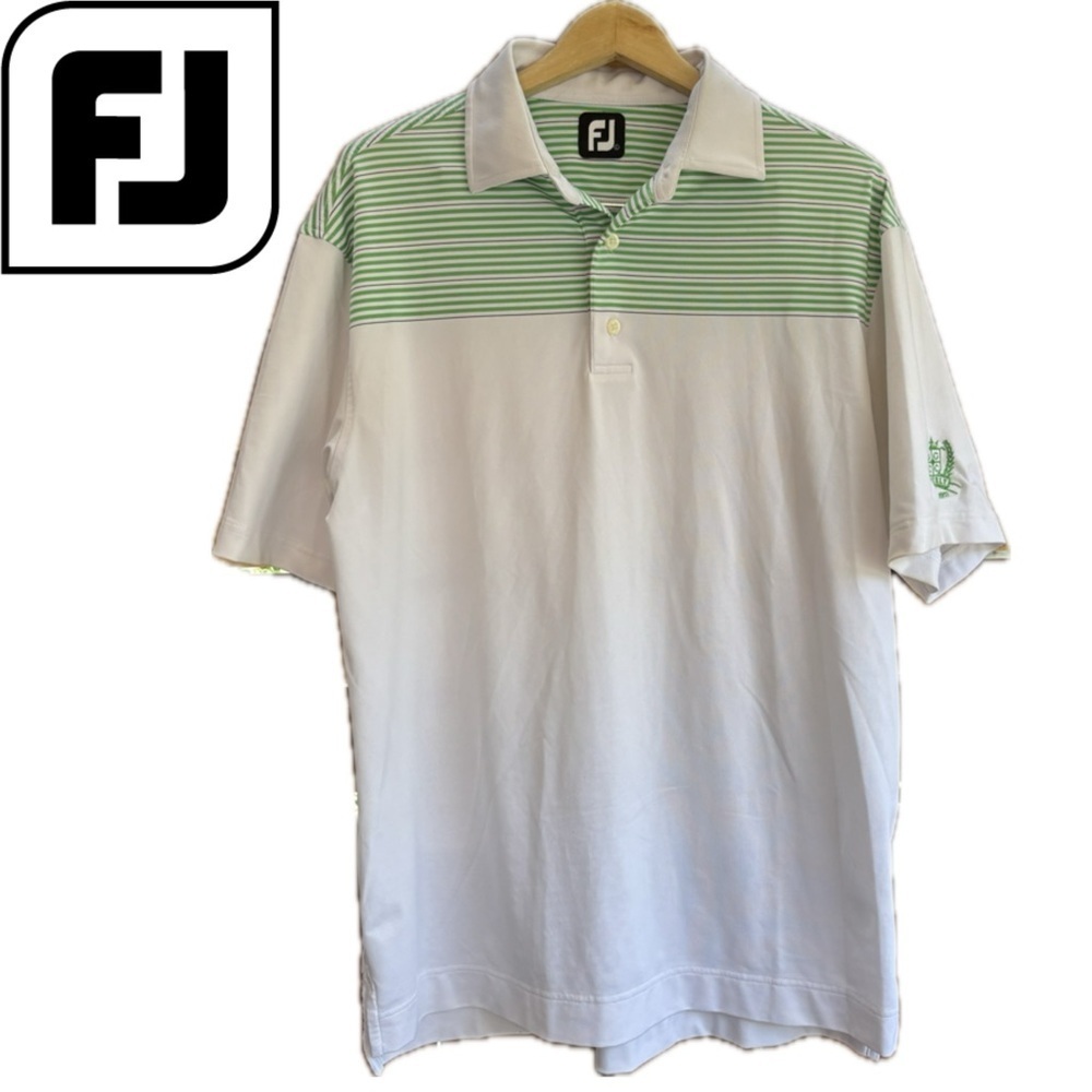 Footjoy Men’s Green White Polo Shirt Golf Pickleball Casual Athletic Sport Large